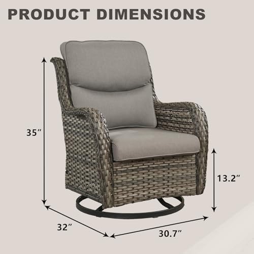 Outdoor Wicker Swivel Rocker Patio Chairs Set of 2, Cushion Smile Grey - Image 3
