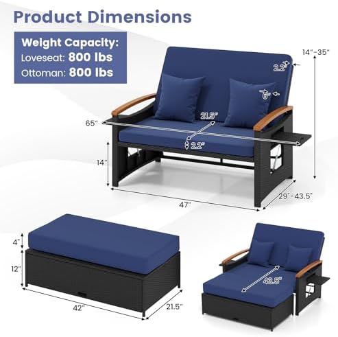 Tangkula Patio Rattan Daybed, Outdoor Wicker Loveseat - Image 4