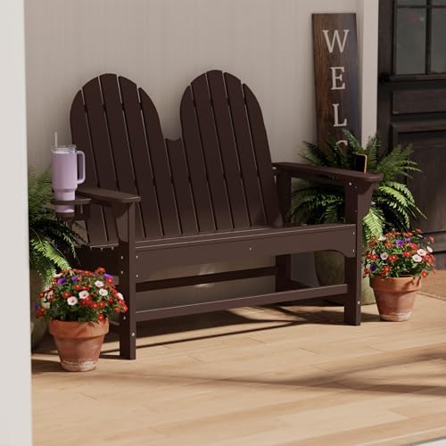 Outdoor Patio HDPE Adirondack Garden Skinny Bench, Weatherproof Front Porch by Costaelm