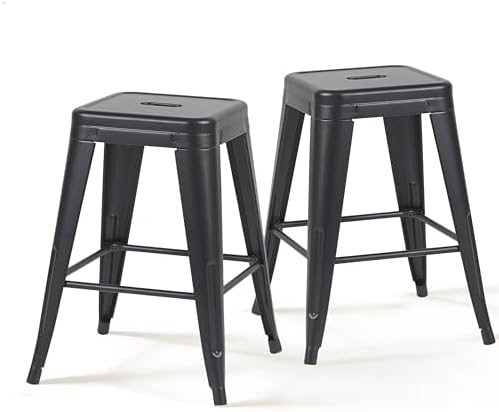 24 Inch Matte Black Metal Counter Stools by Unknown