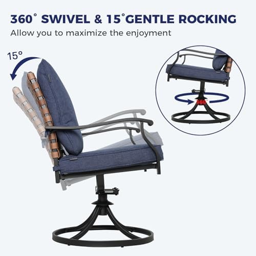 Grand patio 5-Pc Outdoor Swivel Dining Set, 4 Blue Chairs + Table - Image 3