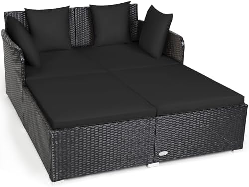 Tangkula Outdoor Rattan Daybed, Wicker Furniture by TANGKULA