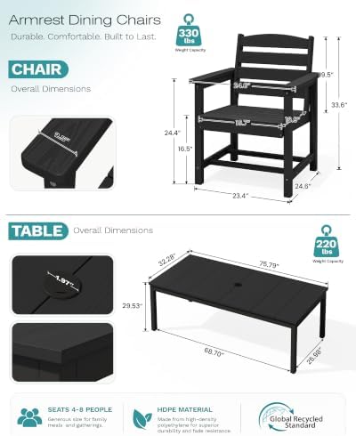 SERWALL Outdoor Dining Set, 9 Piece HDPE Patio Dining Set - Image 3