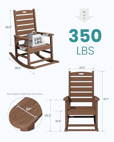 SERWALL Outdoor Rocking Chair Set of 6, Oversized HDPE Rocker - Image 3