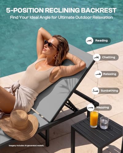 Pool Lounge Chairs Set of 2, Aluminum Outdoor Lounge Chair - Image 6