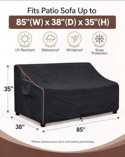 Patio 3-Seater Sofa Cover, Outdoor Couch Cover Fits up to 85W x 38D x 35H Inches - Image 2