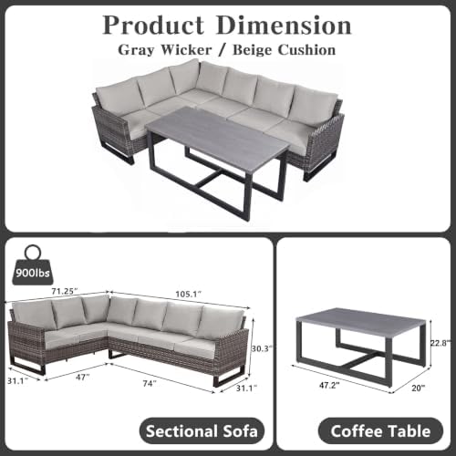 Outdoor Sectional Sofa 6 Seater L Shaped Couch Wicker Patio Conversation - Image 6