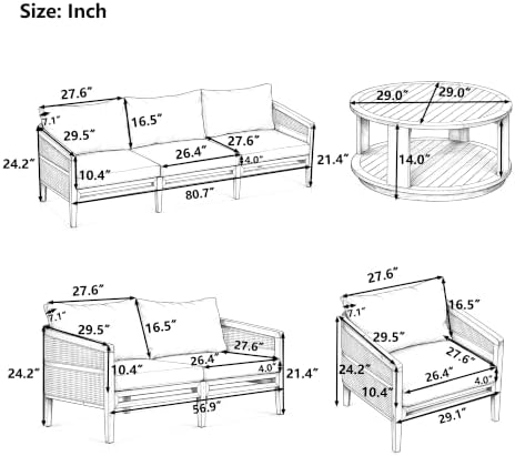 VilroCaz 5-Piece Acacia Wood Patio Furniture Set, Modular Outdoor Sofa Set - Image 4