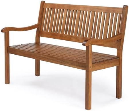 VINGLI 50" Outdoor Wood Bench, Weatehr Resistant Wooden Garden Patio Bench by VINGLI