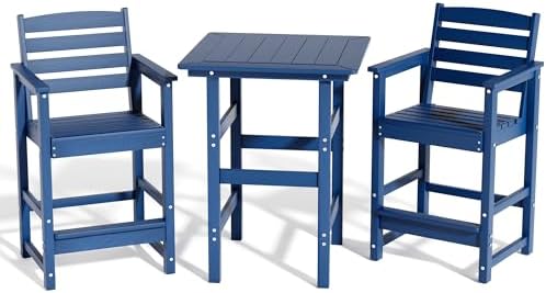 3-Piece Outdoor Bistro Bar Set, HDPE Bar Height Table & Chairs by ACUELGardenFurniture