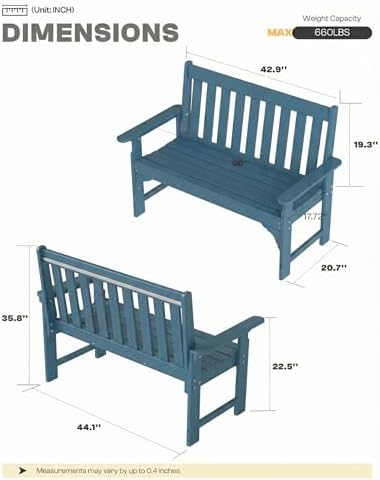 2-Person Outdoor Garden Bench, HDPE All-Weather Patio Bench - Image 2