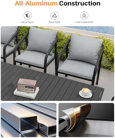 9 Pieces Patio Dining Set, Never-Rust Aluminium Patio Table and Chairs - Image 4