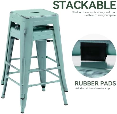 24 Inch Metal Bar Stools Set of 2, Stackable - Image 6