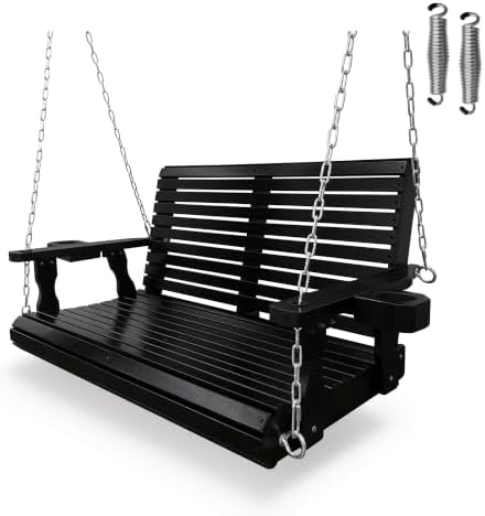 Fortune Candy Wooden Porch Swing, Iron Black, 4 FT Extra Large by FortuneCandy