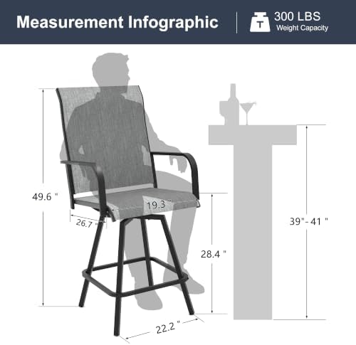 Outdoor Bar Stools Set of 6, All-Weather Swivel Patio Bar Chairs - Image 2