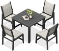 HDPE Outdoor Dining Set, Patio Square Table and 4 Textilene Chairs by Suunyn