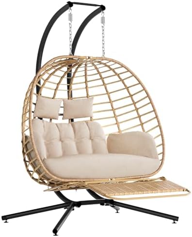 Double Egg Chair Outdoor with Stand & Footrest, Patio Swing by SWITTE