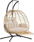 Double Egg Chair Outdoor with Stand & Footrest, Patio Swing by SWITTE