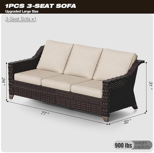Patio Sofa - 3 Seater Rattan Sofa, All Weather High Back Sofa, Upgraded Large - Image 2