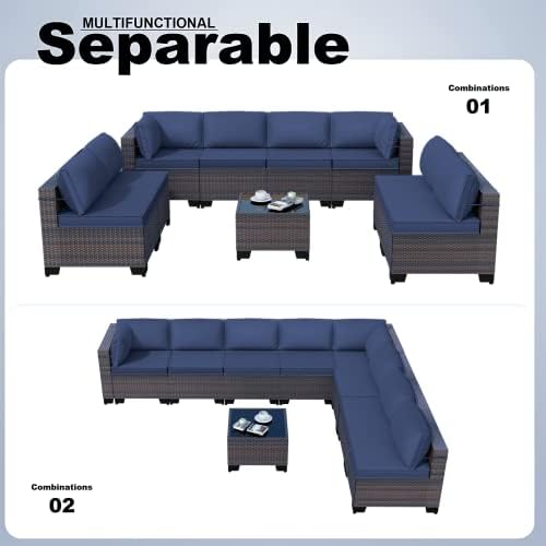 9 Piece Patio Furniture Set, Outdoor Wicker Sectional Sofa - Image 5