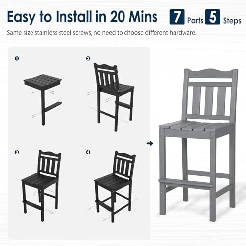nalone Outdoor Bar Stool, HDPE Tall Adirondack Chair Bar Chair, Weather - Image 6