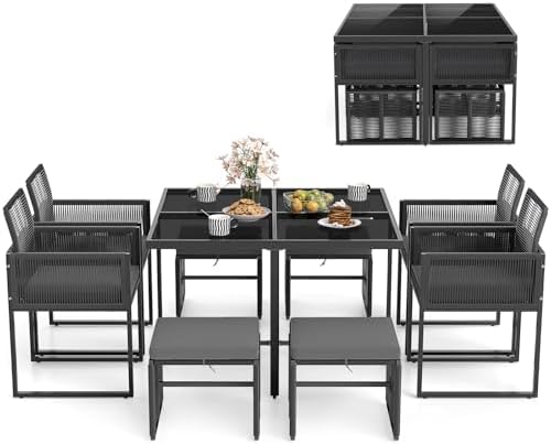 Tangkula 9 Pieces Patio Dining Set, Outdoor Space-Saving Furniture Set by TANGKULA