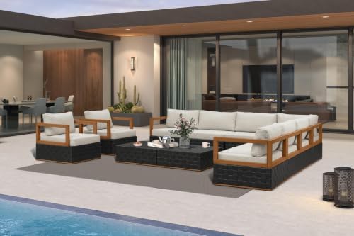 PURPLE LEAF Outdoor Furniture Set 11 Pieces Premium Leather Black - Image 3