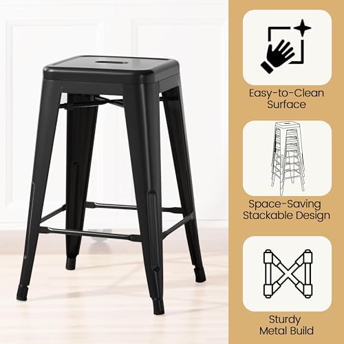 Yaheetech 24 Inch Metal Bar Stools Set of 4, Stackable Barstools - Image 4