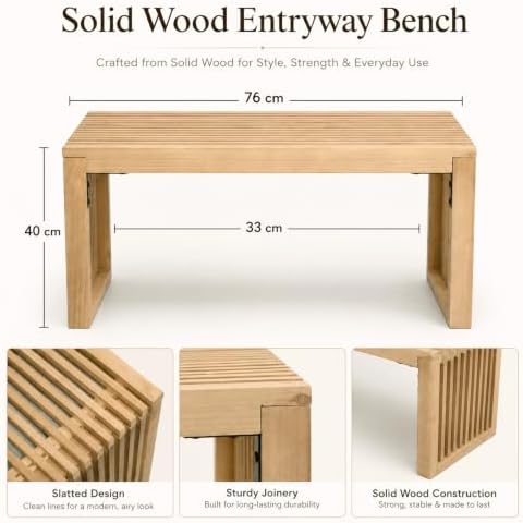 SwallowLiving Solid Wood Entryway Bench 30" Farmhouse Dining Room Slatted - Image 2