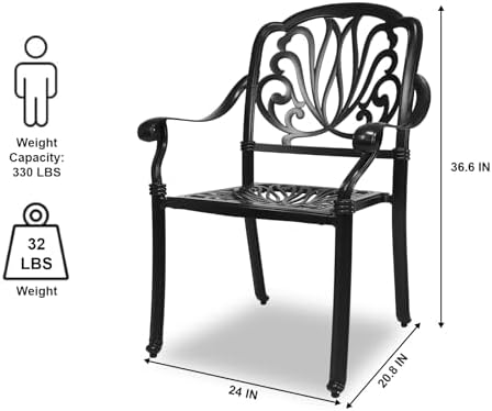 Outdoor Dining Chairs Cast Aluminum, Patio Dining Chairs Set of 2, Conversation - Image 3