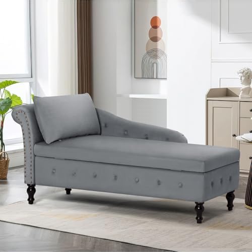 Velvet Chaise Lounge w/Left Armrest & Storage Space by ACMEASE