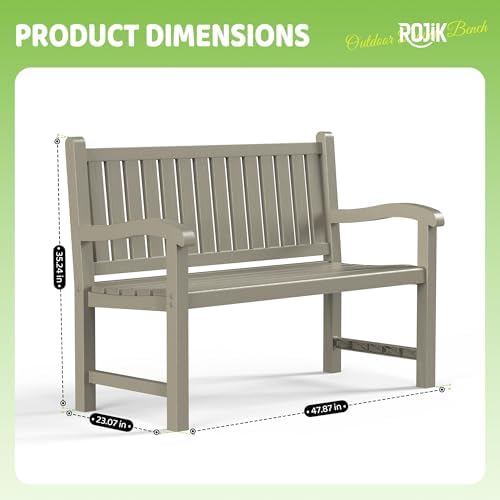 ROJIK Outdoor Bench Resin Patio Chairs Waterproof 2-Person Slatted Chairs - Image 3