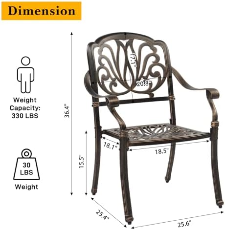 VINGLI 6-Piece Cast Aluminum Outdoor Patio Dining Set - Image 7