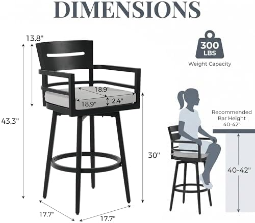 Aluminum Outdoor Swivel Bar Stools Set of 2, Modern Luxury 30 Inch Counter - Image 2