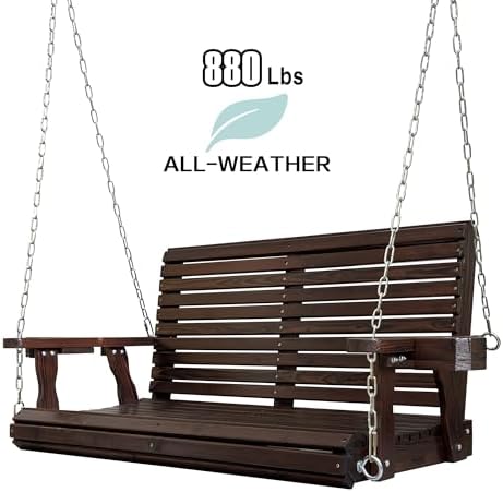 Fortune Candy Wooden Porch Swing, Deep Brown, 4 FT Extra Large - Image 4