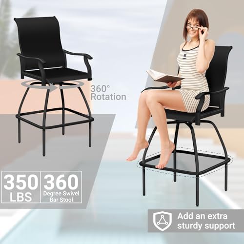 Patio Bar Set 2pcs Swivel Bar Stools Outdoor Bistro Textilene Furniture - Image 3