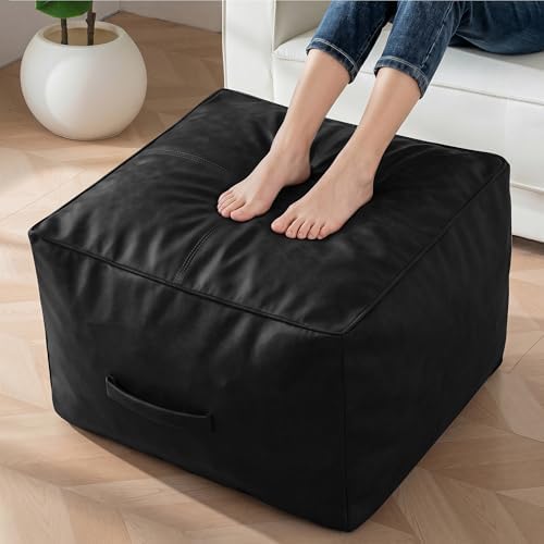 HIGOGOGO Square Stuffed Pouf Ottoman, Pu Leather Poufs by HIGOGOGO