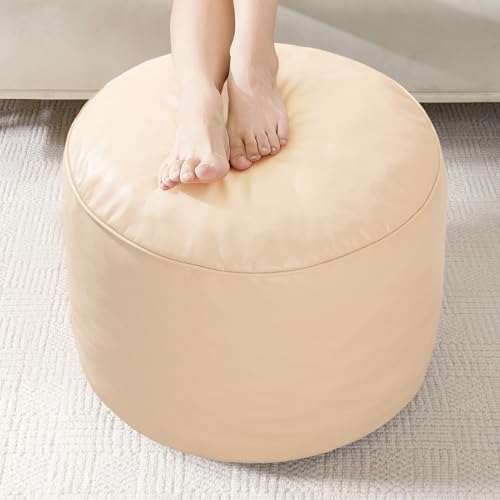 HIGOGOGO Round Stuffed Pouf Ottoman, Pu Leather Poufs by HIGOGOGO