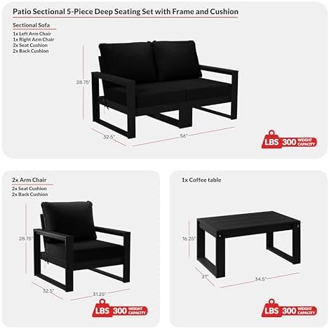 Rockaway 5-Piece Modern HDPE Outdoor Patio Furniture Sofa Conversation Set - Image 2
