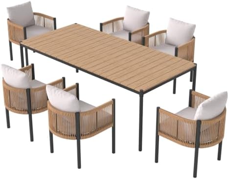 SUNSITT 7 Piece Outdoor Patio Dining Set w/Cushioned Woven Rattan Chairs - Image 7