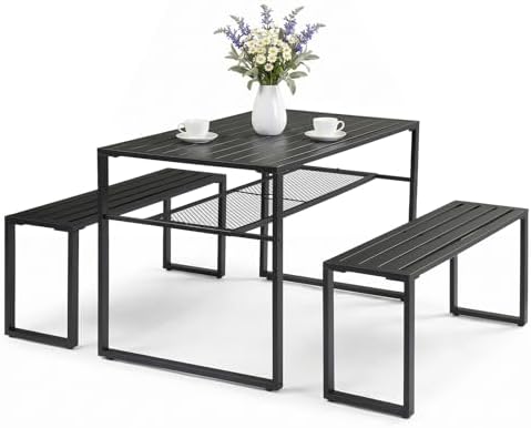 49" Metal Patio Dining Set w/ Umbrella Hole, Storage Shelf by Outvita