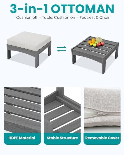 SERWALL 9 Pieces Patio Sofas, HDPE Outdoor Sectional Sofa Couch Set - Image 7