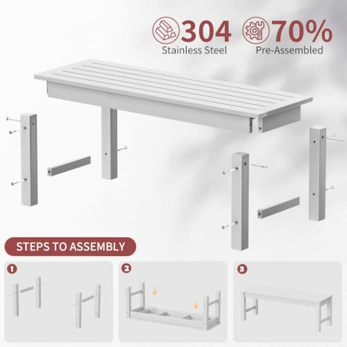47" Backless Outdoor Bench for 2-Person, 700 LBS Capacity - Image 4