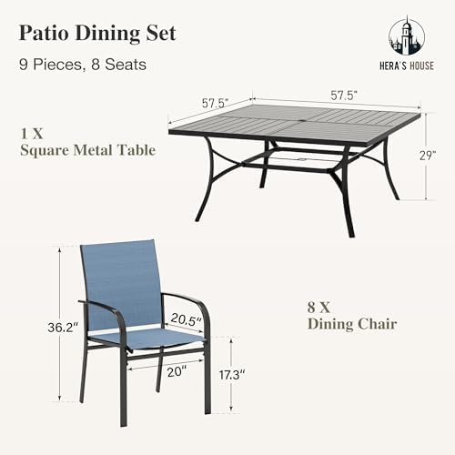 9pc Outdoor Patio Dining Set for 8, Textilene Chairs - Image 6