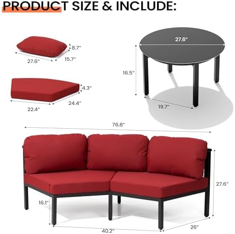 9 Piece Aluminum Outdoor Sectional Sofa Set, Curved Sofa - Image 2