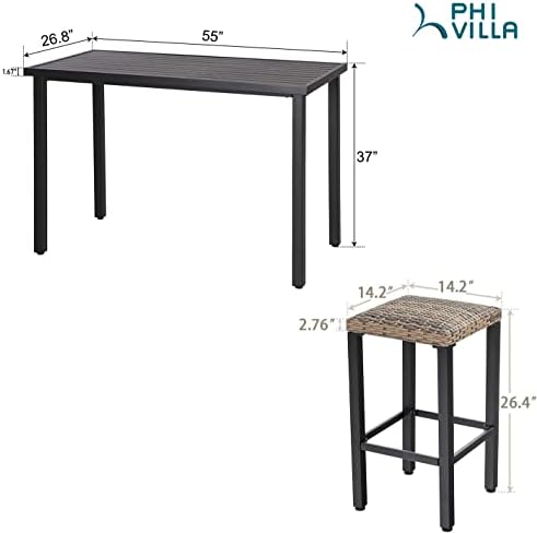 PHI VILLA 5 Piece Outdoor Patio Bar Set, Bar Height - Image 6