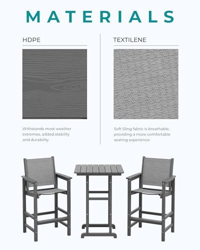 SERWALL 3 Pcs Textilene Bar Height Adirondack Chairs and Table Set - Image 6