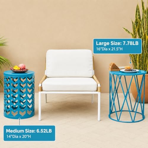 Nesting Side Table Set of 3 Decorative Round Garden Stools - Image 6