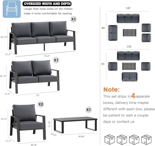 Aluminum Outdoor Patio Furniture Set, 5 Piece Sectional Coversation Sets - Image 2