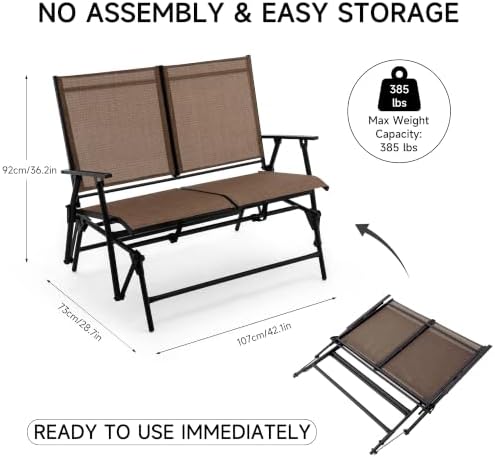 2-Person Outdoor Glider Bench No Assembly Required, Glider Loveseat - Image 3